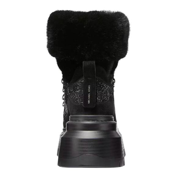 MICHAEL Michael Kors Women's Shiloh Suede Faux Fur Platform Booties Black Size 7 - Picture 3 of 4